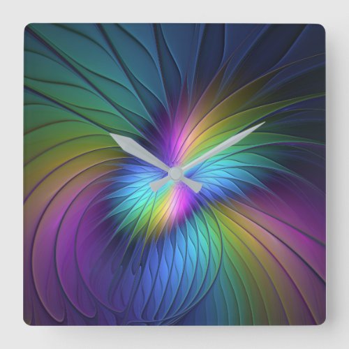 Colorful With Blue Modern Abstract Fractal Art Square Wall Clock