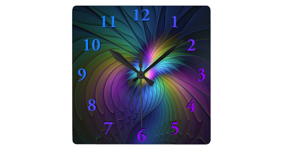 Colorful With Blue Modern Abstract Fractal Art Square Wall Clock ...