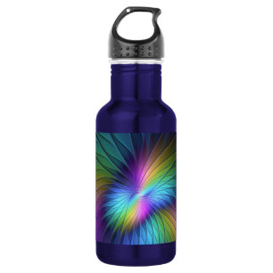 Colorful With Blue Modern Abstract Fractal Art Stainless Steel Water Bottle