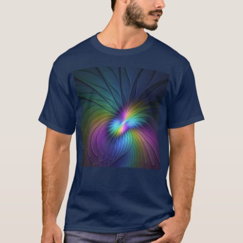 Colorful With Blue Modern Abstract Fractal Art T_Shirt