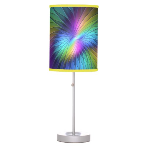 Colorful With Blue Modern Abstract Fractal Art Table Lamp