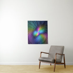 Colorful With Blue Modern Abstract Fractal Art Tapestry