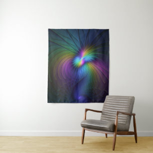 Colorful With Blue Modern Abstract Fractal Art Tapestry