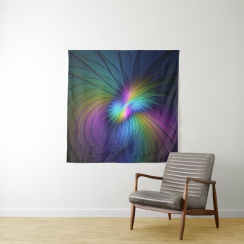 Colorful With Blue Modern Abstract Fractal Art Tapestry
