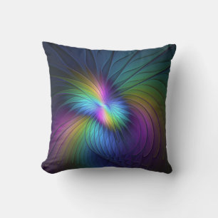 Colorful With Blue Modern Abstract Fractal Art Throw Pillow