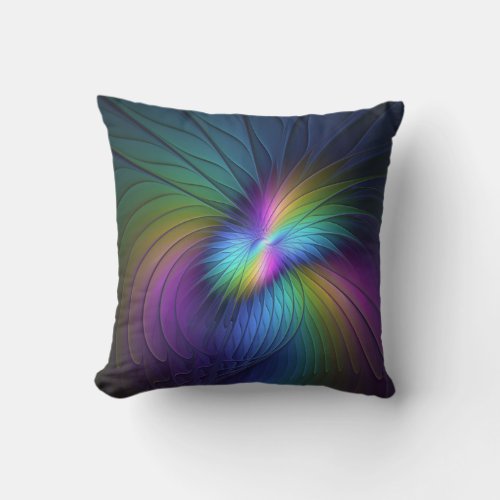 Colorful With Blue Modern Abstract Fractal Art Throw Pillow