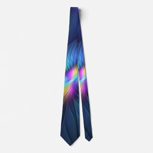 Colorful With Blue Modern Abstract Fractal Art Tie (Front)