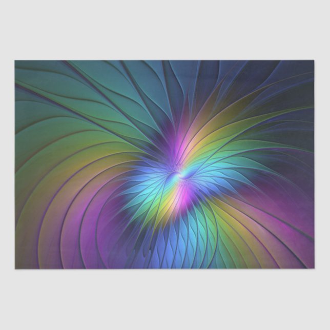 Colorful With Blue Modern Abstract Fractal Art Tissue Paper (Front)