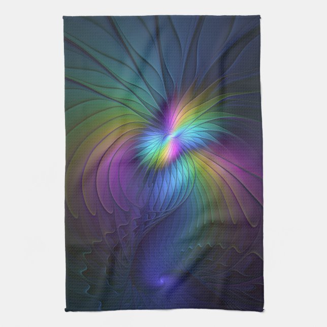 Colorful With Blue Modern Abstract Fractal Art Towel (Vertical)