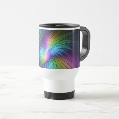 Colorful With Blue Modern Abstract Fractal Art Travel Mug