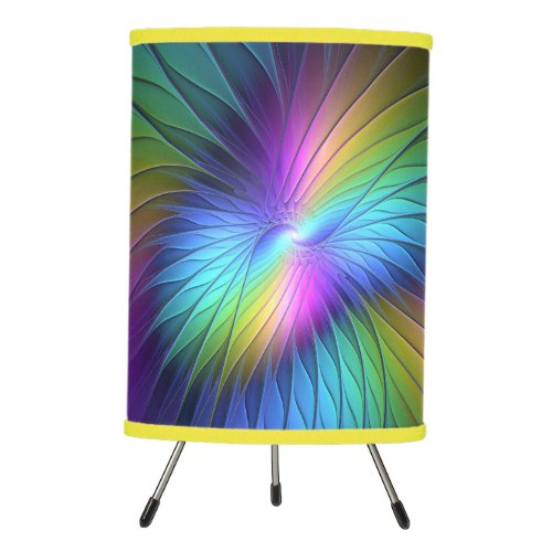 Colorful With Blue Modern Abstract Fractal Art Tripod Lamp