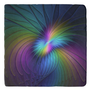 Colorful With Blue Modern Abstract Fractal Art Trivet