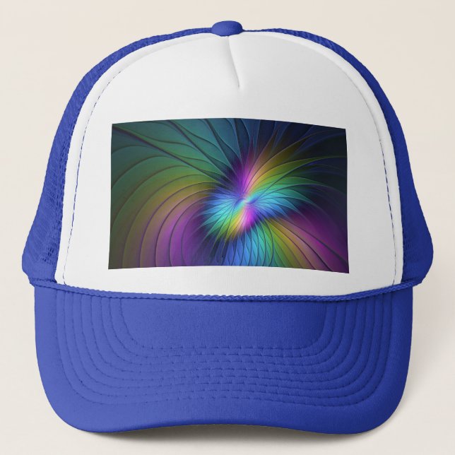 Colorful With Blue Modern Abstract Fractal Art Trucker Hat (Front)