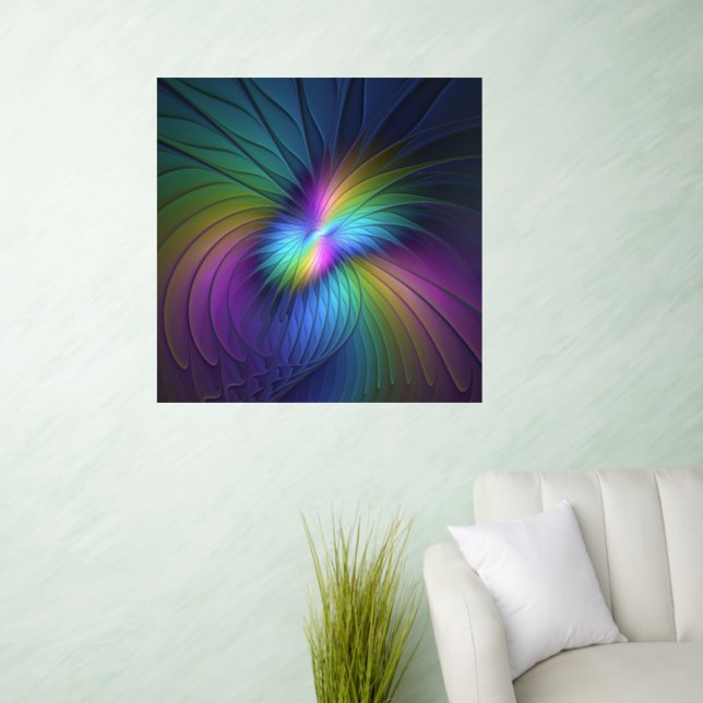 Colorful With Blue Modern Abstract Fractal Art Wall Decal (Living Room)