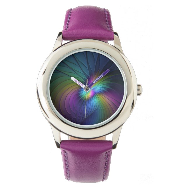Colorful With Blue Modern Abstract Fractal Art Watch (Front)