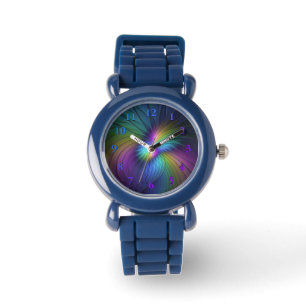 Colorful With Blue Modern Abstract Fractal Art Watch