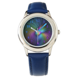 Colorful With Blue Modern Abstract Fractal Art Watch