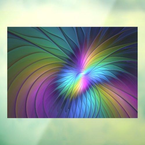 Colorful With Blue Modern Abstract Fractal Art Window Cling