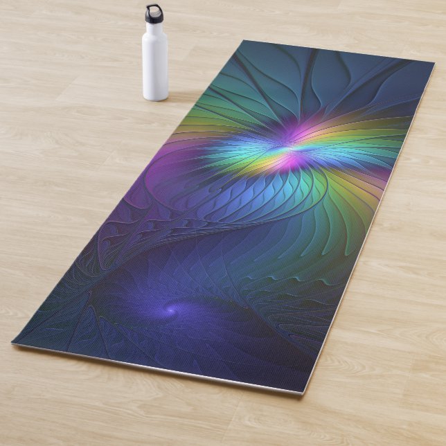 Colorful With Blue Modern Abstract Fractal Art Yoga Mat (In Situ)