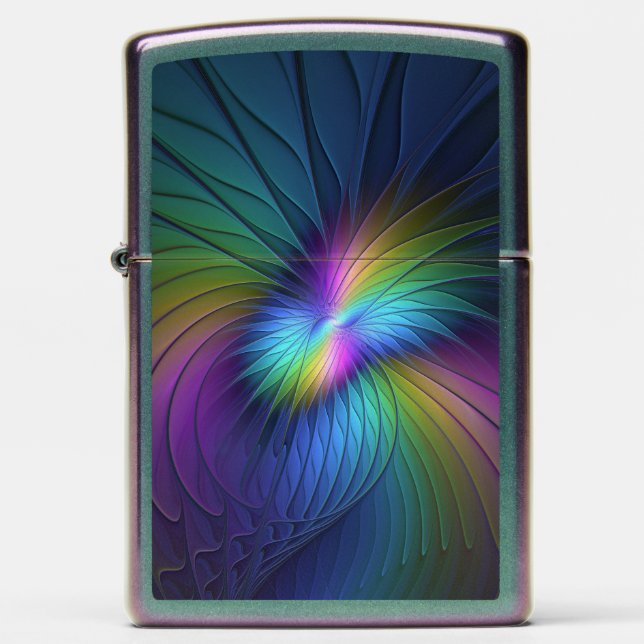 Colorful With Blue Modern Abstract Fractal Art Zippo Lighter (Front)