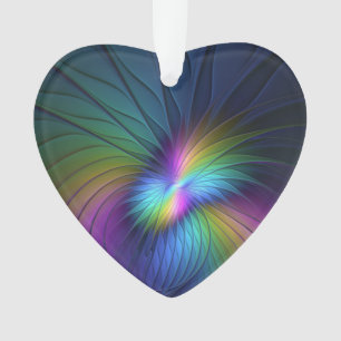Colorful With Blue Modern Abstract Fractal Heart Ornament