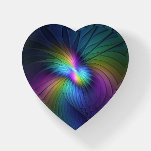Colorful With Blue Modern Abstract Fractal Heart Paperweight