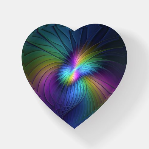 Colorful With Blue Modern Abstract Fractal Heart Paperweight