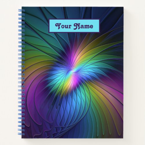 Colorful With Blue Modern Abstract Fractal Name Notebook