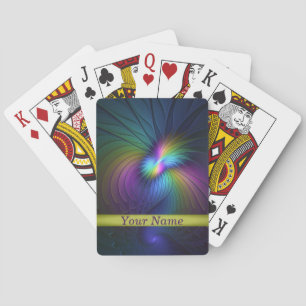Colorful With Blue Modern Abstract Fractal Name Poker Cards