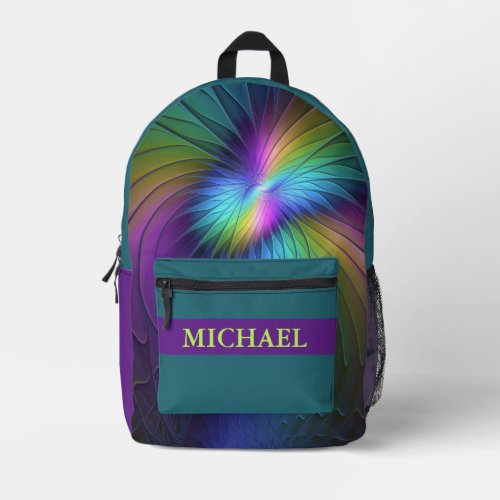 Colorful With Blue Modern Abstract Fractal Name Printed Backpack