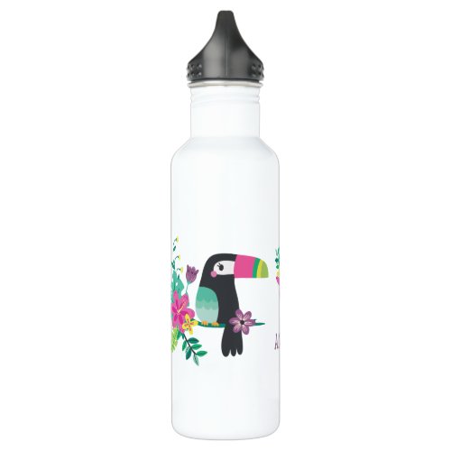 colorful with tropical flowers and toucan serenity stainless steel water bottle