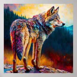 Colorful Wolf Abstract painting Cabin Art Poster