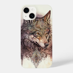 Colorful Wolf and Florals Watercolor in Nature iPh iPhone 14 Case