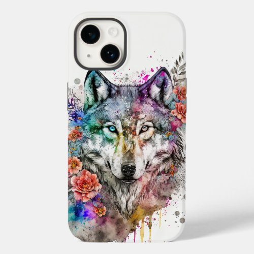 Colorful Wolf and Florals Watercolor Nature Case_M Case_Mate iPhone 14 Case