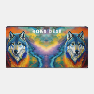 Colorful Wolf and Sky Desk Mat