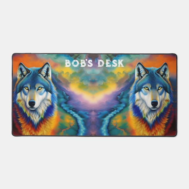 Colorful Wolf and Sky  Desk Mat (Front)