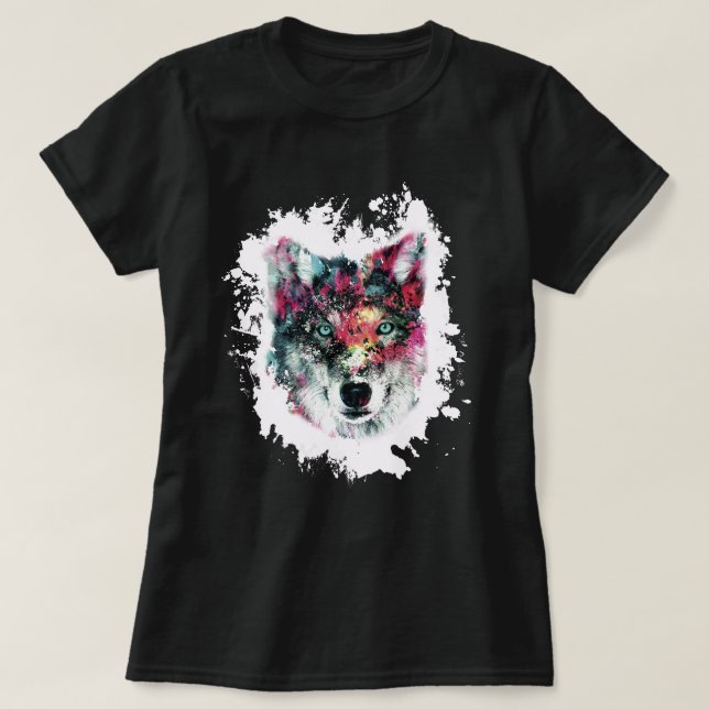 Colorful Wolf Art T-Shirt (Design Front)