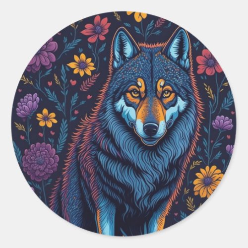 Colorful Wolf  Classic Round Sticker