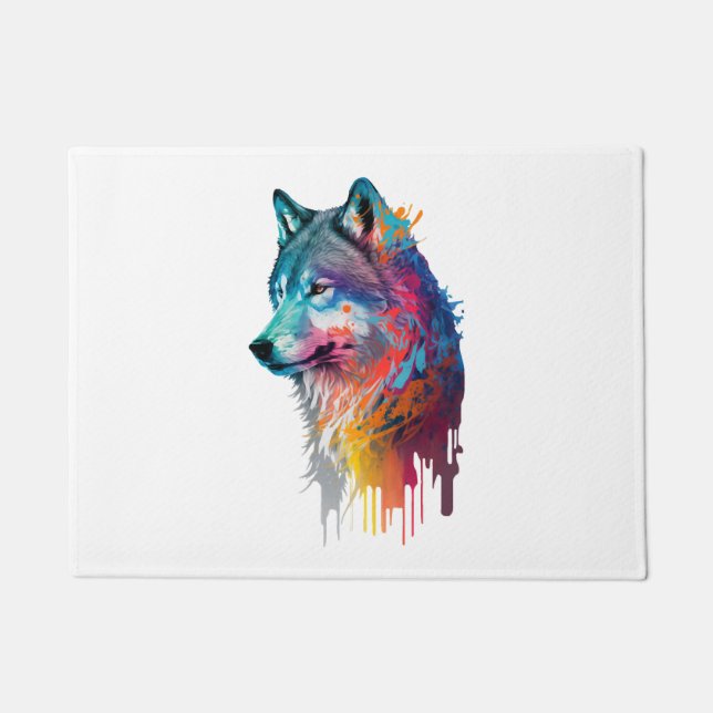 Colorful Wolf Doormat (Front)