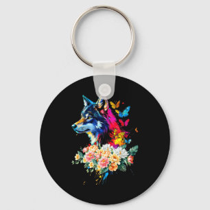 Colorful Wolf Face Cute Animals Wolves Lovers Wome Keychain