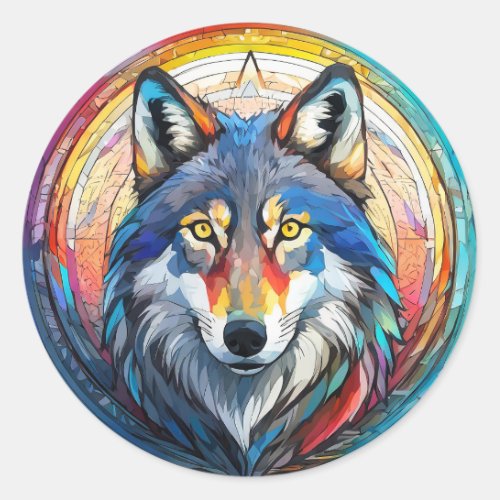 Colorful Wolf graphic design  Classic Round Sticker
