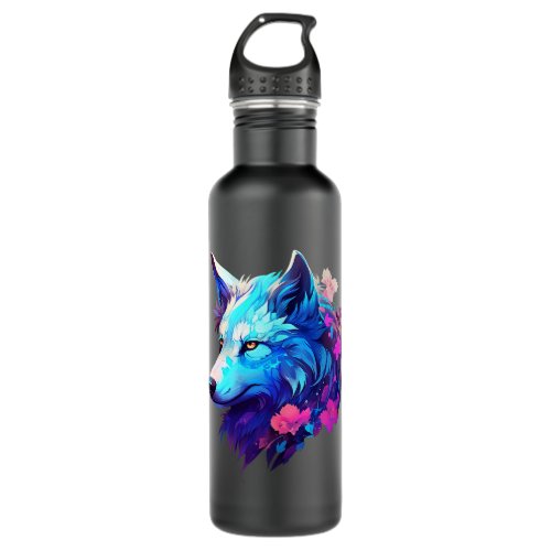 colorful wolf head art Face for lover wolves wildl Stainless Steel Water Bottle