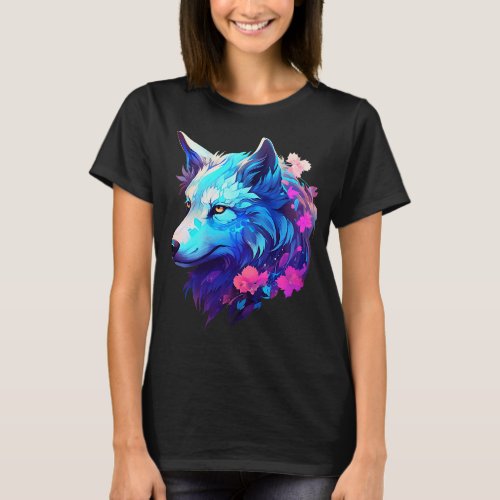 colorful wolf head art Face for lover wolves wildl T_Shirt