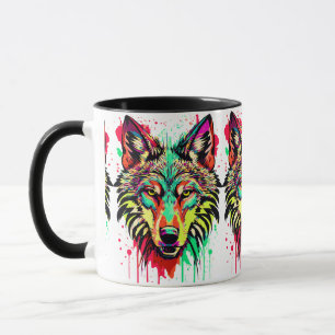 Colorful Wolf Head Mug - Wolf Mug - Wolves