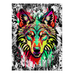 Colorful Wolf Head - Wolf Poster Print - Wolves