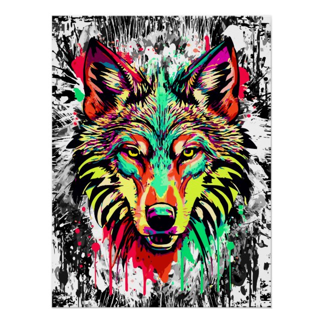 Colorful Wolf Head - Wolf Poster Print - Wolves (Front)