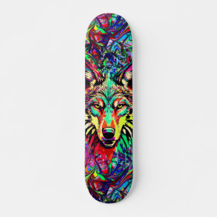 Colorful Wolf Head - Wolf Skateboard Deck