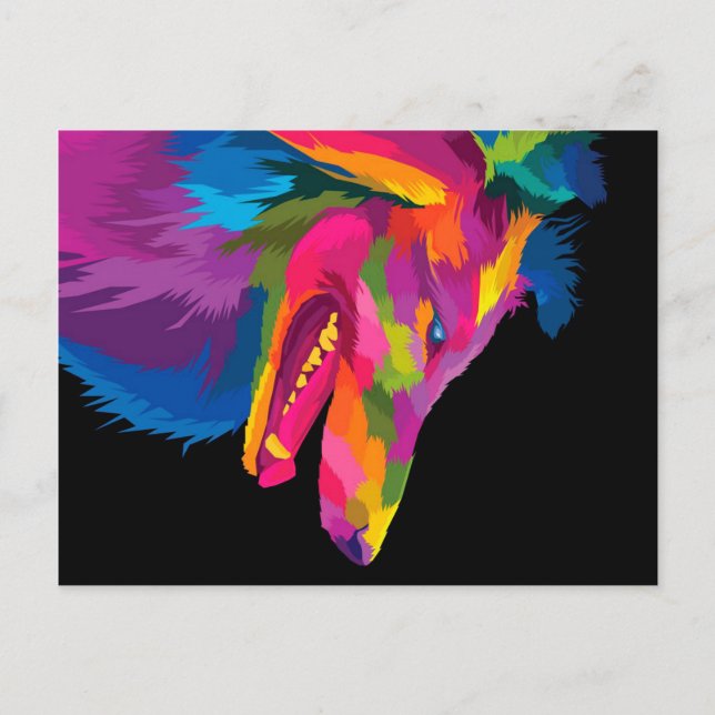 Colorful wolf holiday postcard (Front)