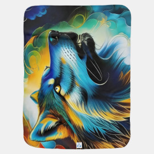 Colorful Wolf Howl Baby Blanket