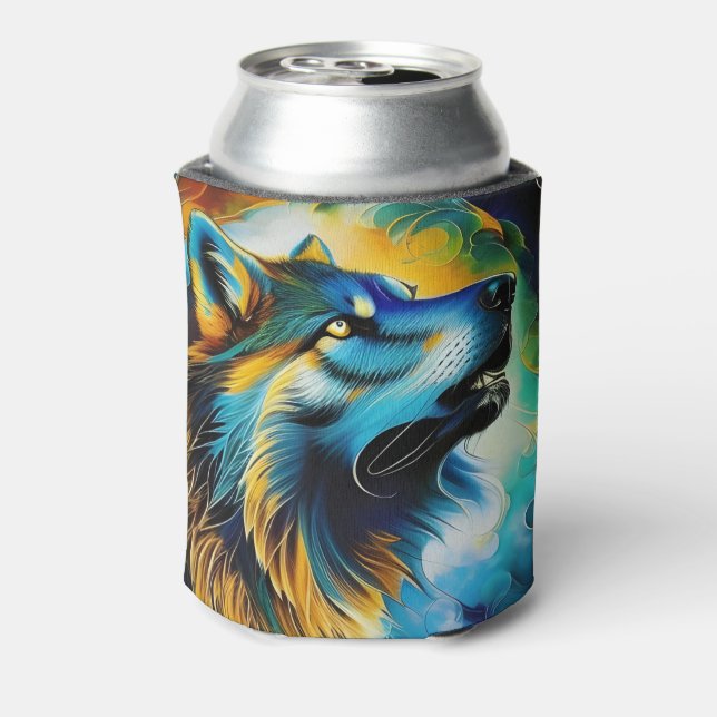 Colorful Wolf Howl Can Cooler (Can Back)